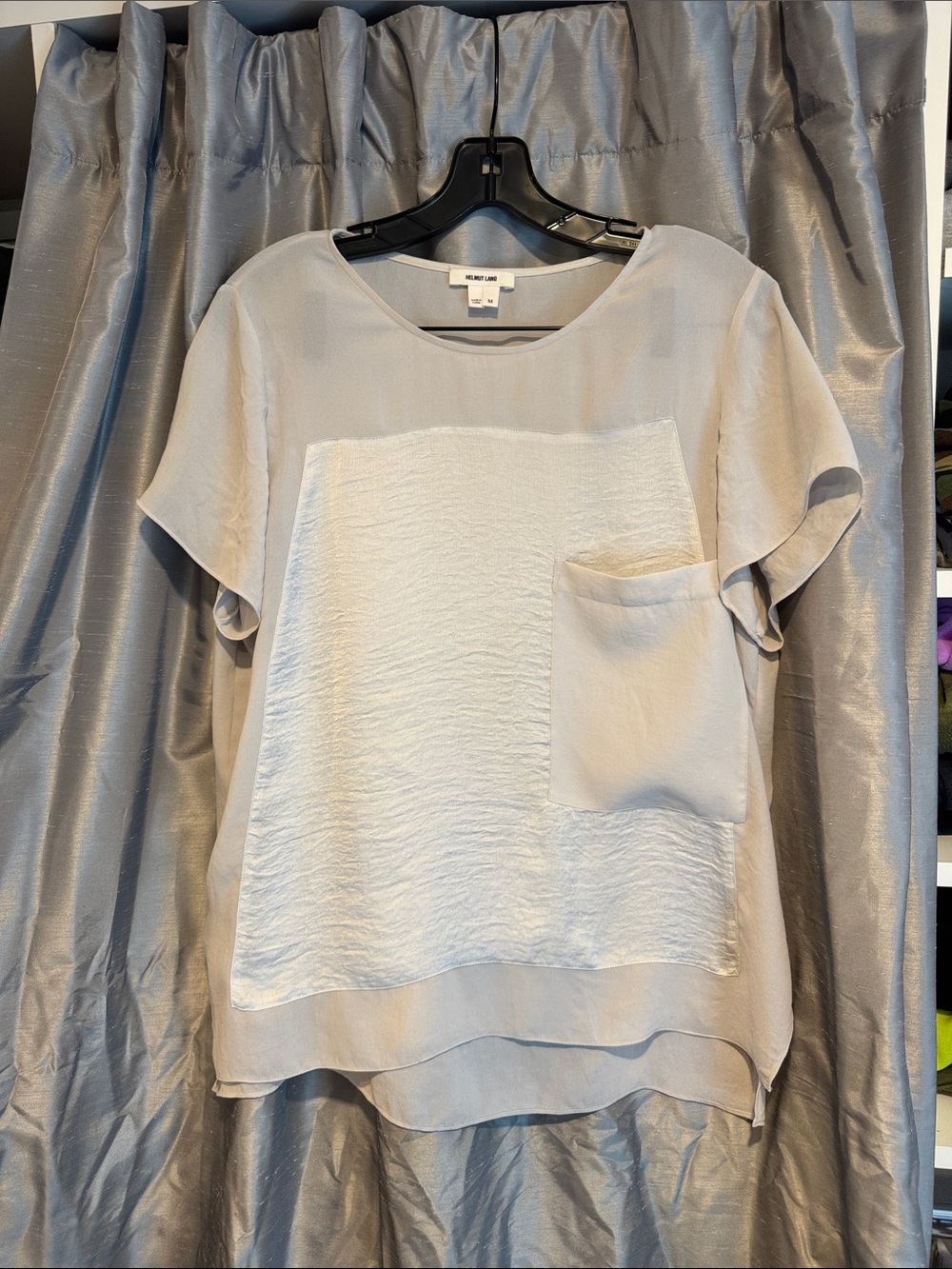 Helmut Lang Light Gray Semi Sheer Short Sleeve Blouse Size Medium